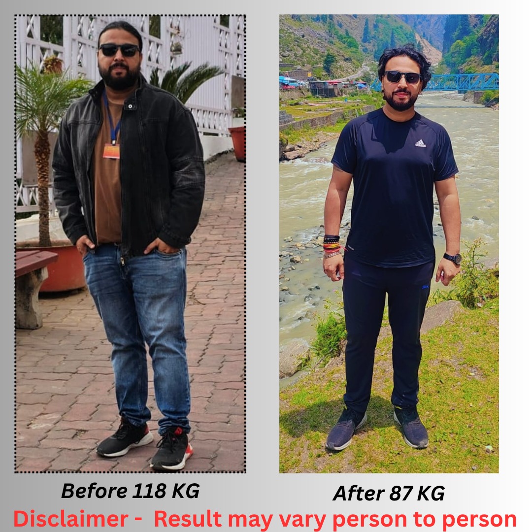 reported before 118 kg and after 87 kg transformation