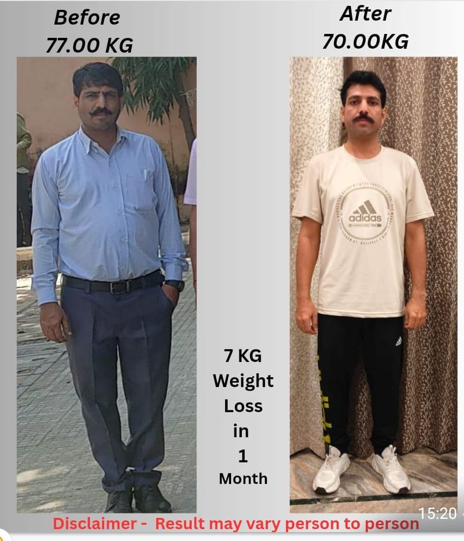 reported before 77 kg and after 70 kg transformation
